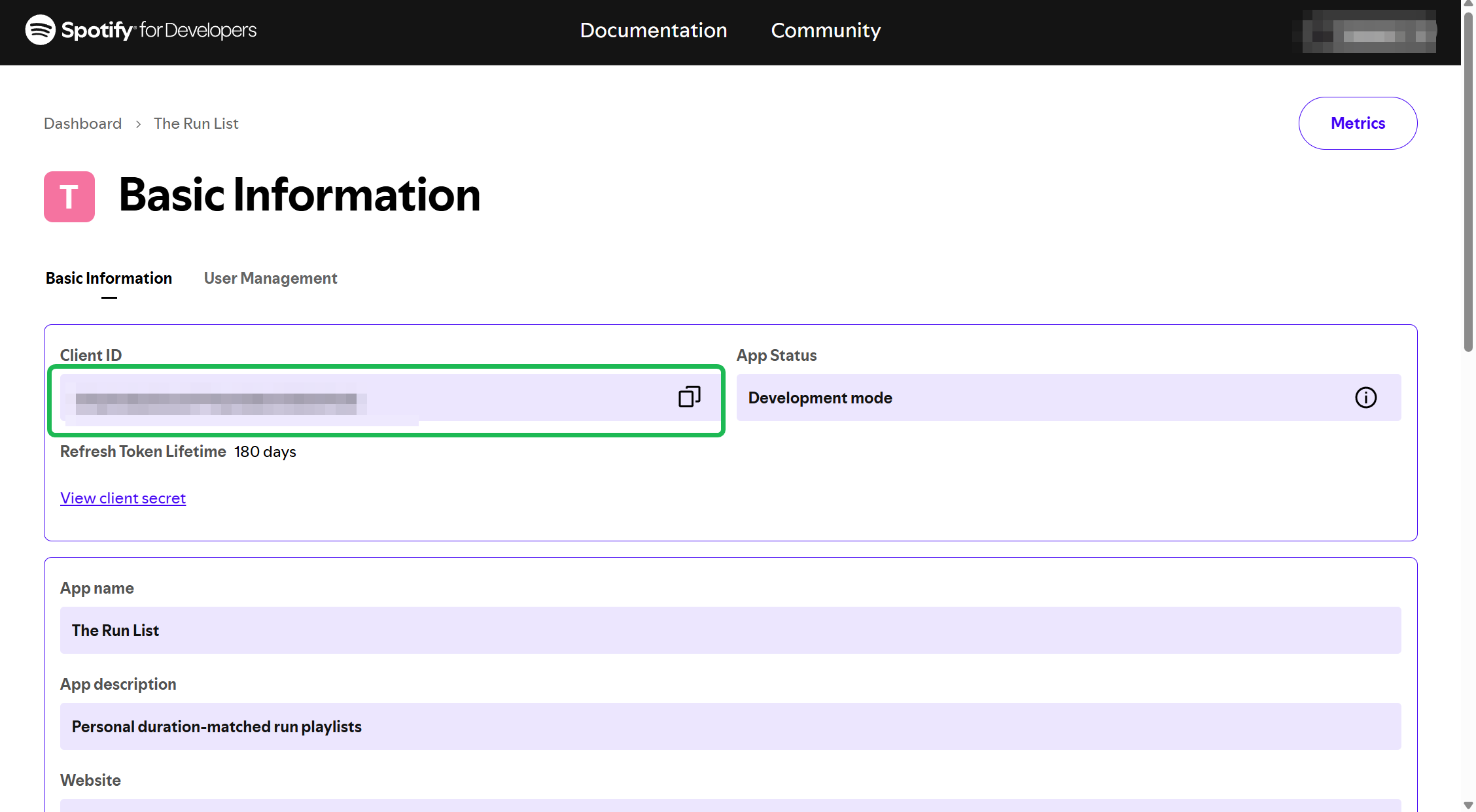 The app page with the Client ID field highlighted